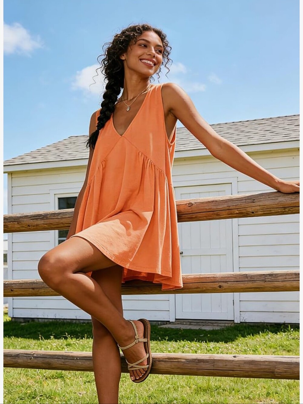 Amazon Orange V-Neck Sleeveless Swing Swim Cover-Up